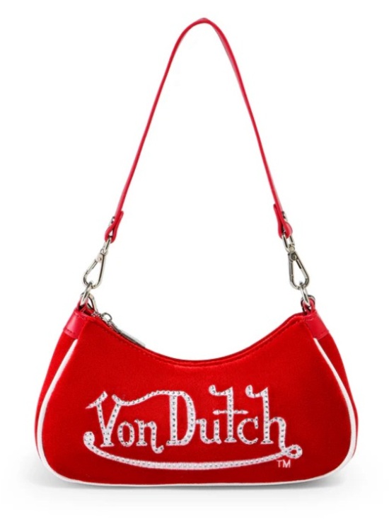 Von Dutch Handbags - Von Dutch velvet Red rhinestones Shoulder Bag